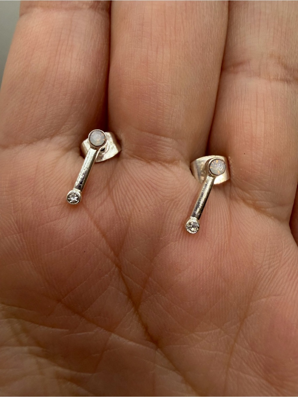 Silver tone Drop Stud Earrings with Clear Stones